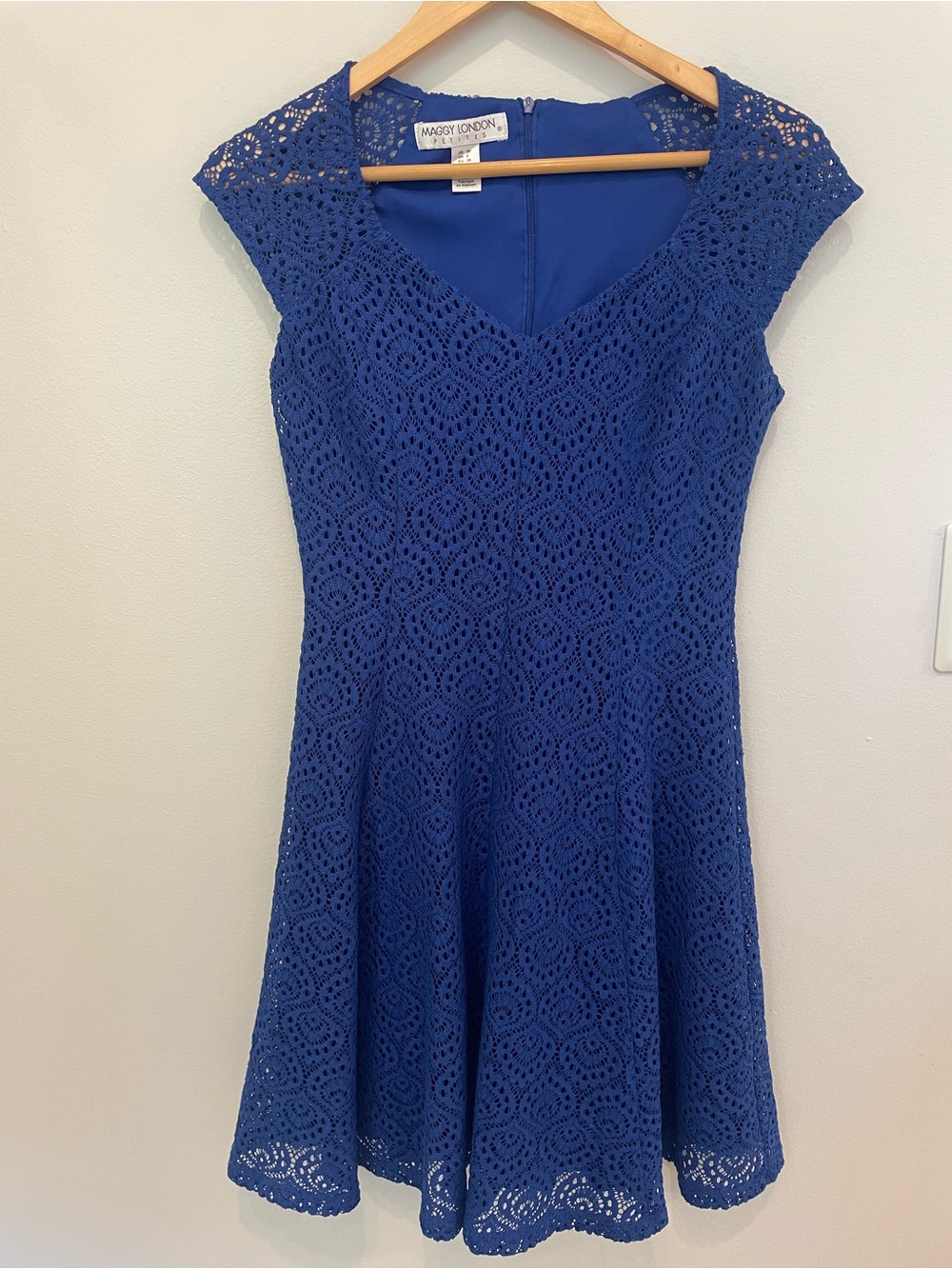 Maggy London Royal Blue Crochet Fit-and-Flare Midi Dress